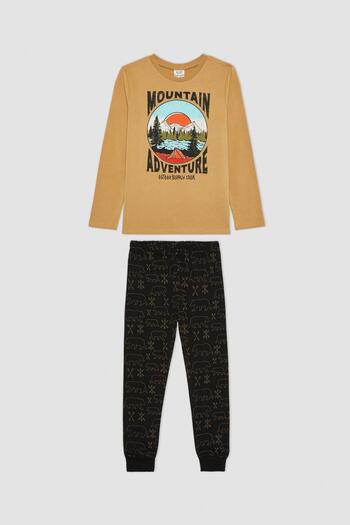 DeFacto Boy's Printed Combed Cotton Pajama Set - Long Sleeve B2368a823wn