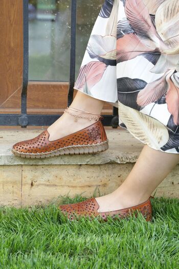 İNZE AYAKKABI Women's Tan Genuine Leather Ballerina Shoes