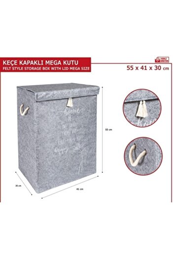 ALAS Κάλυμμα από τσόχα σε γκρι χρώμα Mega Box Καλάθι ρούχων Κουτί αποθήκευσης 55x41x30 cm Γκρι