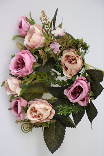 Yapay Çiçek Deposu Artificial Luxury Octopus Rose Bunch 33 cm Purple-Cream