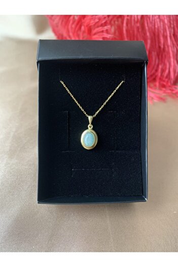 Venüs Doğal Taş Akuamarin Minimal Vintage Gold Kolye