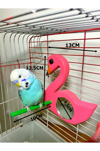 Ciko Kafes Flamingo Patterned Mirrored Bird Perch