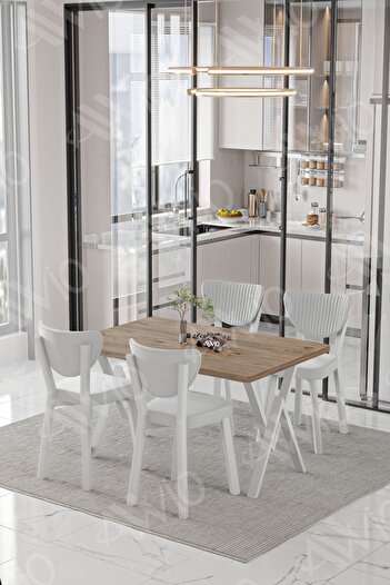 AVVİO PARLA Beyaz Elma Sandalye 80x120 Yemek Masası Mutfak Masası 4 Kişilik Masa Sandalye Takımı