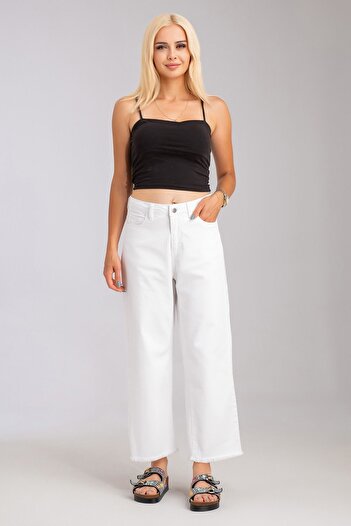 Bold & Young Wide Leg Lycra Cotton Women's Trousers - Five Pockets and Fringes