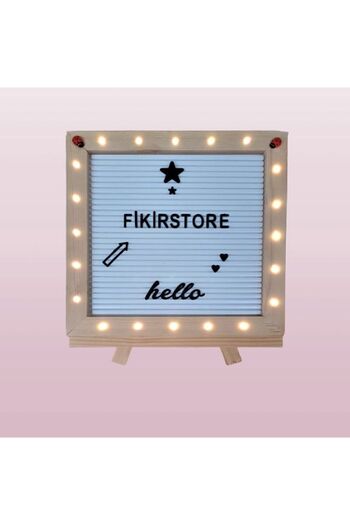 fikirstore Led Işıklı Ahşap Mesaj Panosu Yazı Tahtası Beyaz Zemin Siyah Harf Setli Ve Ahşap Ayaklı