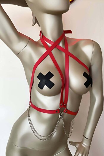 pilelistore Leather Accessory on T-Shirt, Stylish Leather Harness on Shirt - Brf52