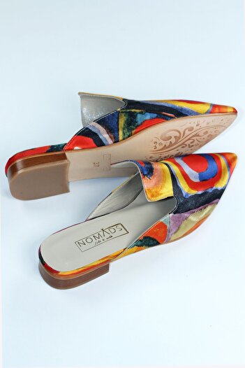 Nomads Felt 100% Silk-Genuine Leather Women's Slippers| Leather Sole| Kandinsky Squares with Circles