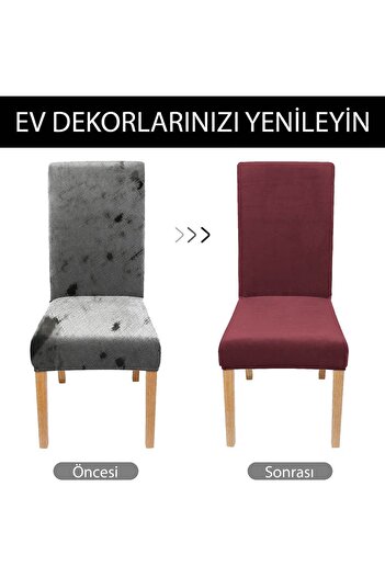 Faiend Kaliteli Likralı Kadife Sandalye Örtüsü Sandalye Kılıfı Mutfak Sandalye Örtüsü Sandalye Koruma 6li