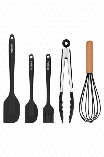 valletta Fugazi Heat Resistant Fireproof Non-Stick Silicone Spatula Set 5 Pieces Black