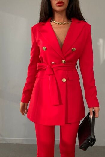 MYGİYİMİSTANBUL Button Detailed Tied Jacket Trousers Set