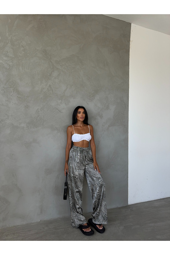 Fiori Satin Trousers - Elastic Waist