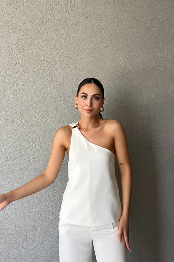 Seda Yalçın Atelier Асиметричний жилет з одним плечовим швом - Екрю Апарат Детальний