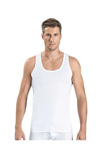 Gümüş İç Giyim Men's Combed Cotton Strappy Sleeveless Undershirt 6 Pack White Color