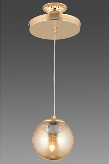 İstanbul Avize Pendant Lamp Single Gold Tray Yellow Globe Glass Chandelier