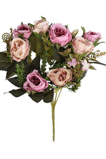 Yapay Çiçek Deposu Artificial Luxury Octopus Rose Bunch 33 cm Purple-Cream