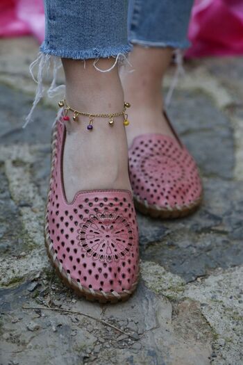 İNZE AYAKKABI Pink Genuine Leather Ballerina Shoes