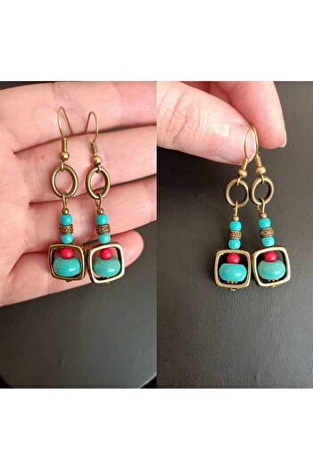 Birtakı'm Şeyler Handmade Crimping Turquoise Stone Earrings