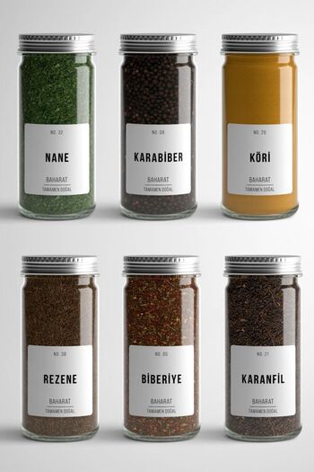 teneffusDesign 96 Pieces Modern Design Spice Pulses Jar Label White Sticker 4.5cmx4.5cm