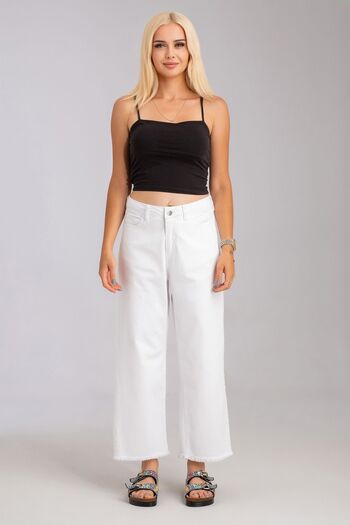 Bold & Young Wide Leg Lycra Cotton Women's Trousers - Five Pockets and Fringes