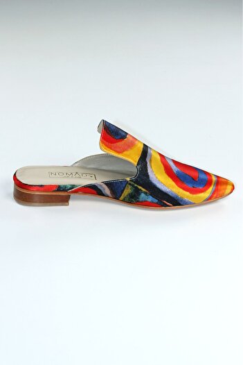 Nomads Felt 100% Silk-Genuine Leather Women's Slippers| Leather Sole| Kandinsky Squares with Circles
