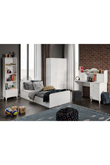 WENCE Akasya Modern Genç Odası Takımı Beyaz - 4 Parçalı Ve Tamamı 1. Kalite Mdf
