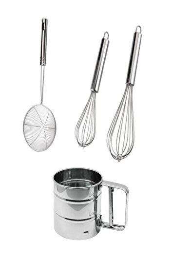 UNDERGROUND TRADE Set of 4 Steel Beater-Flour Sieve-Colander Set
