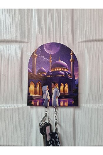 karbonsoft Figured Wooden Keychain and Hanger for Women and Men - Mosque and Headcover