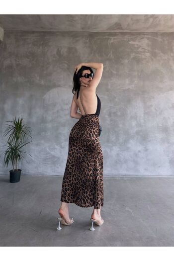 BALAV Fustă din satin cu model leopard