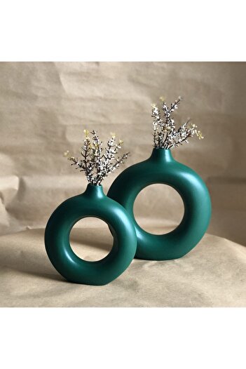 thiramis homeconcept Green Ring Vase - Set of 2 19X17-15X14Cm