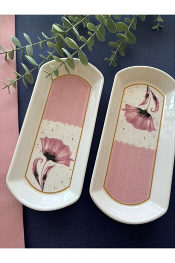VENÜS HOME DECORATION 2 Pieces Pink Poppy Oval Breakfast Plate