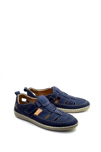 grado Men's Genuine Leather Sandals - Foldable Orthopedic, Oversize, Navy Blue 1253