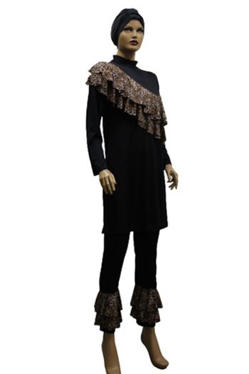 eflin Women's Clothing Black-brown Leopard Print Valon Full Covered Hijab Swimsuit Large Size Option