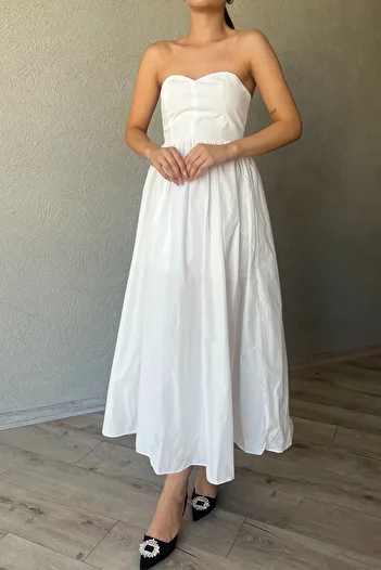 Seda Yalçın Atelier Sweetheart Collar White Strapless Balloon Dress