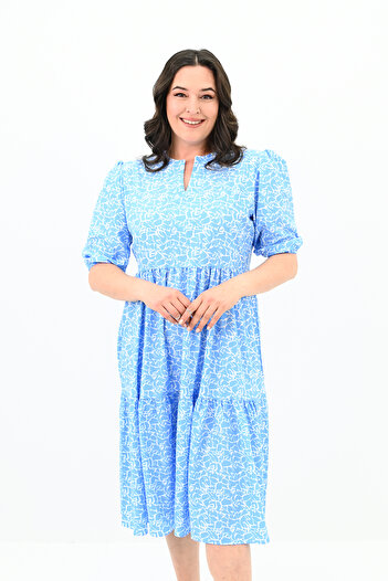 Koza Butik Rochie de damă cu imprimeu floral de mărime mare - 5230-25