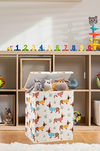PH Prendi Home Sausage Dog - صندوق تخزين الألعاب والغسيل متعدد الأغراض مع غطاء، منظم قابل للطي 30x40x50