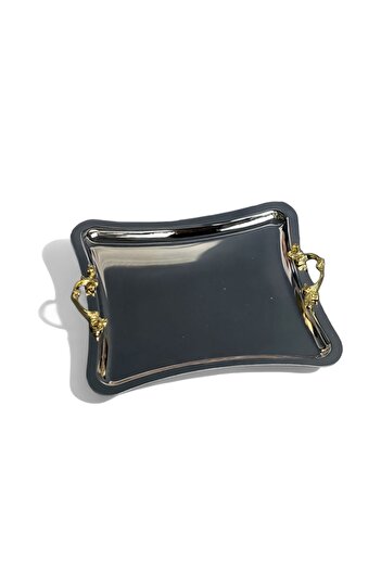 EVSTYLE Silver Colored Titanium Plated - Square Curved Presentation Tray, tea/coffee/piece holder