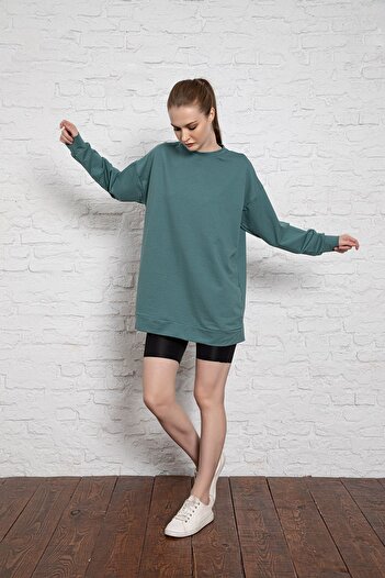 MyBen Unisex Uzun Kollu Iki Iplik Yaprak Yeşili Oversize Sweatshirt Irf060