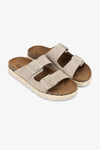 Valmenti Beige Colored Simba Women's Genuine Leather Slippers