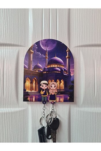 karbonsoft Figured Wooden Keychain and Hanger for Women and Men - Mosque and Headcover