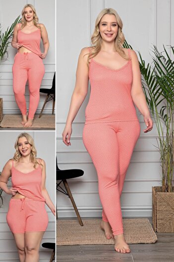 MyBen Large Size Pink Pajama Set with Tank Top, Shorts and Tights Set of 3 80009