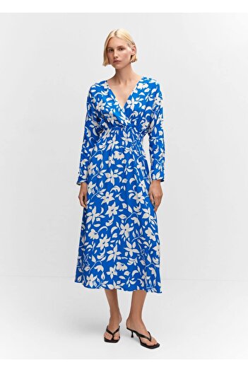 MANGO Woman Wrinkled Detail Patterned Dress