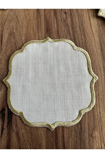 Nurhanhome 6 Pieces Premium Linen Fabric Edges Embroidery Coffee Side Cocktail Presentation Napkin