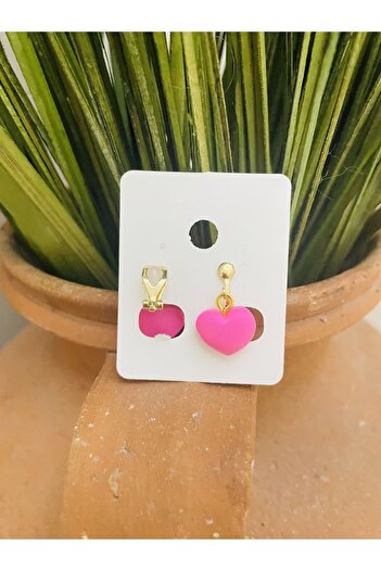 1PARÇAMAVİ Children's earrings with pincered heart clips - HOLE-FREE EARBUBS
