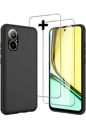 m.tk moveteck Realme 12 Lite Case Camera Protected Soft Color Silicone + 9H Screen Protector Glass Set