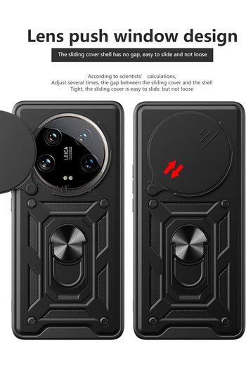m.tk moveteck Xiaomi Mi 14 Ultra Case with Camera Protection Sliding Ring Armor Military Tank Skid Armor Cover