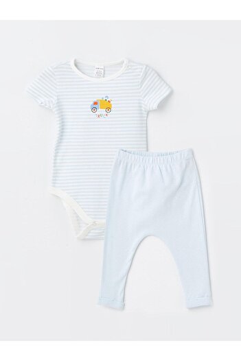 LC Waikiki LCW Baby - Crew Neck Printed Baby Boy Body and Trousers Set 2 Pieces