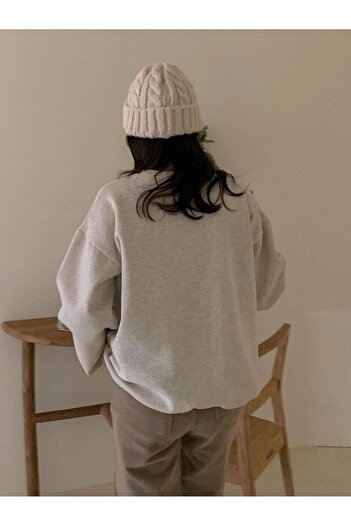 MODARİCH University 97 Sweatshirt - Gray Printed Oversize Ruffled Crew Neck