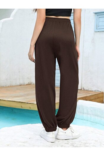 Mythologie Basic Plain Sweatpants Jogger - Brown Elastic Cuffs High Waist