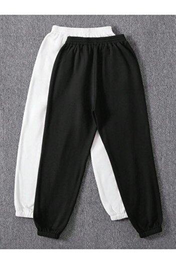 Mythologie 2 Πακέτα Emoji Smile Sweatpants Jogger - Μαύρο και άσπρο με στάμπα από καουτσούκ με ψηλή μέση