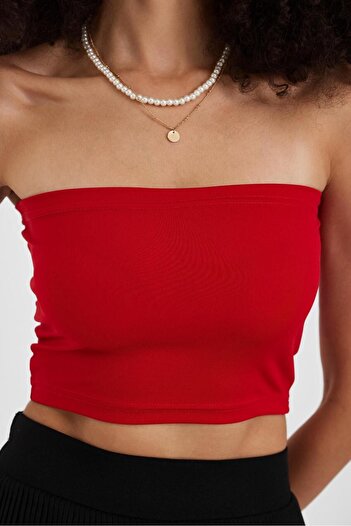 The Base Women's Red Scuba Strapless Crop Top